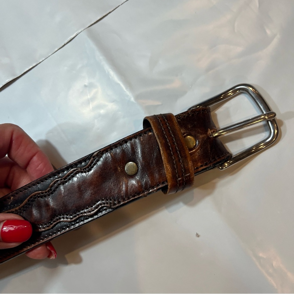 LEEGIN Vtg Men’s BIG TALL Brown Leather BELT 1.5” Wide REMOVABLE BUCKLE, 46-51” - Picture 2 of 16
